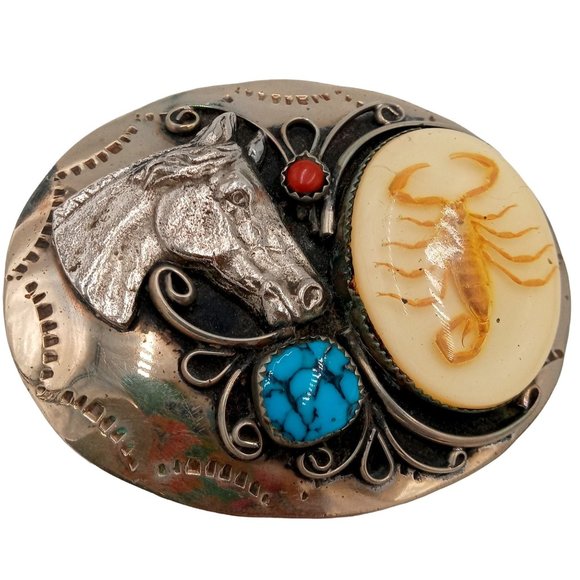 Scorpion Horse Belt Buckle Turquoise Coral Cowboy Native American Country Wester main image 7